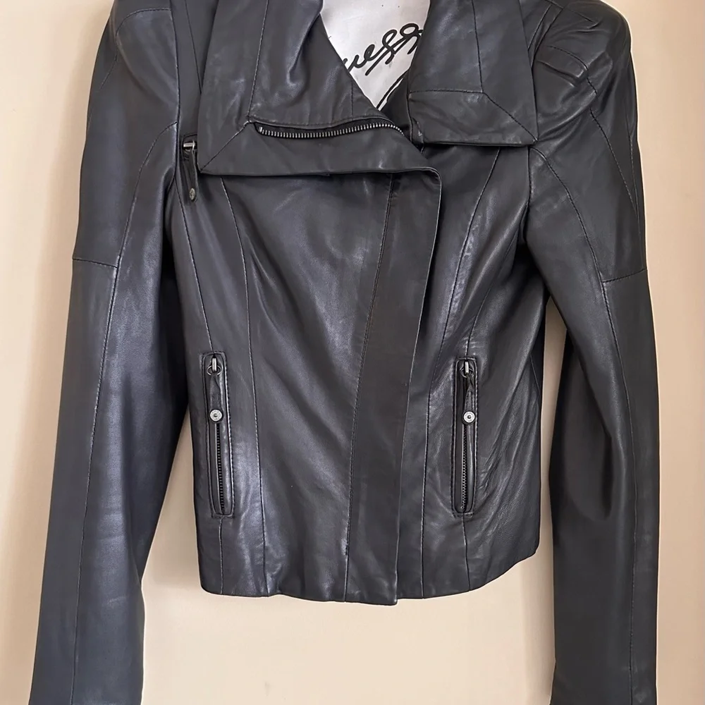 Guess black leather jacket. XS - Picture 8 of 12